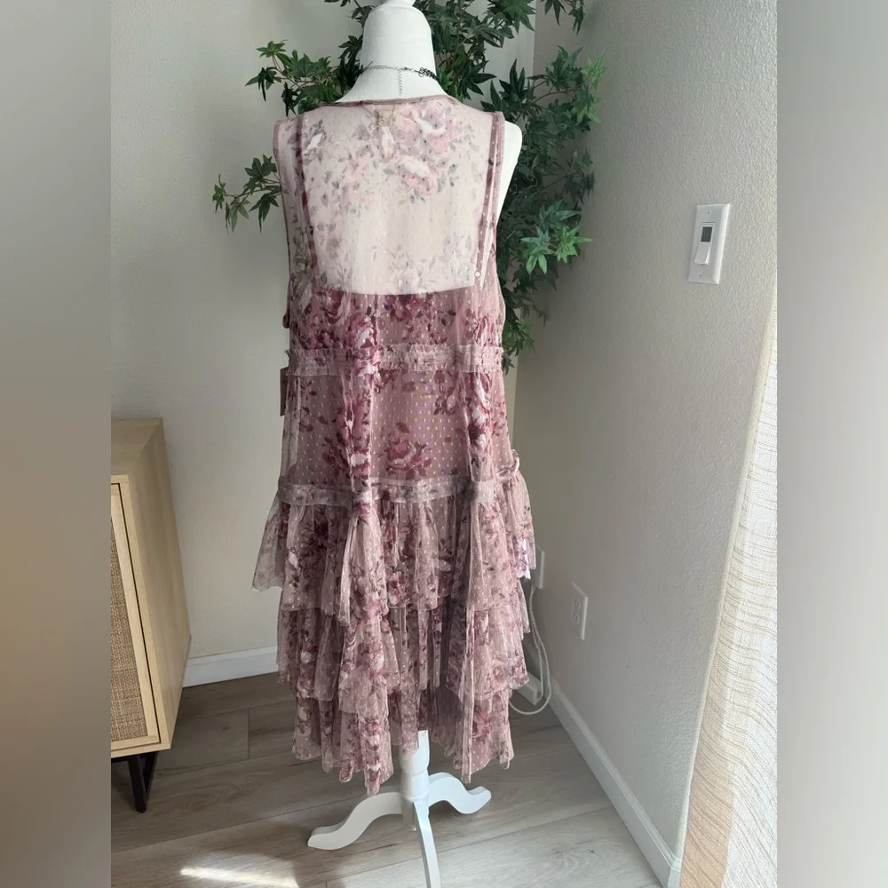 Lucky Brand Floral Mesh Ruffle Dress NWT XL | Boho Romantic Cottagecore - Picture 5 of 8